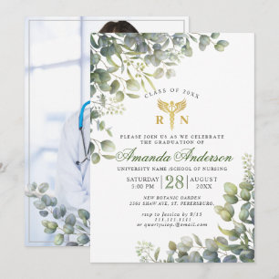 Invitation Aquarelle Eucalyptus PHOTO Diplôme en soins infirm