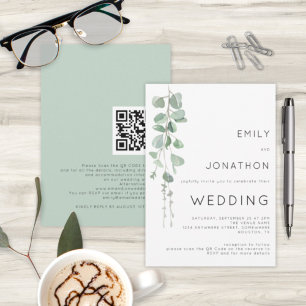 Invitation Aquarelle Eucalyptus QR Code Mariage