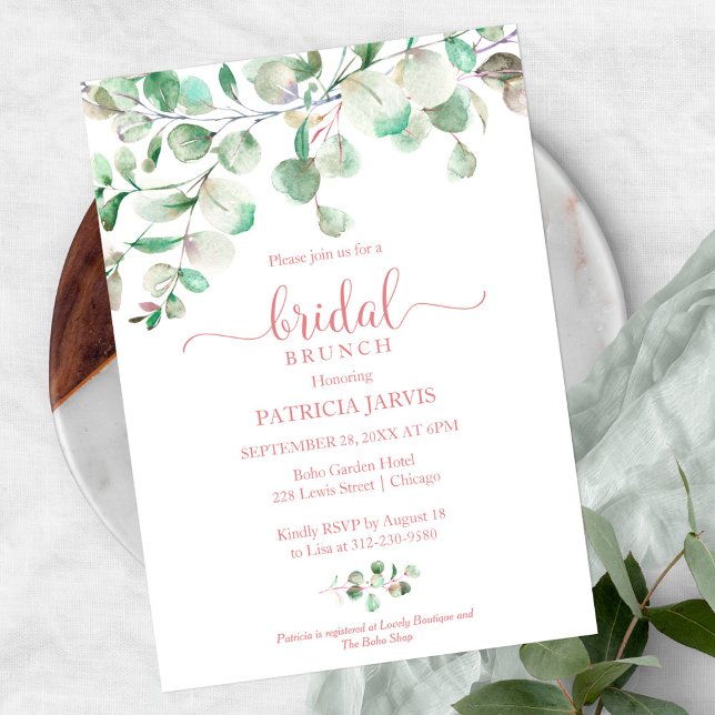 Invitation Aquarelle Eucalyptus Verdure Brunch nuptial (Créateur téléchargé)