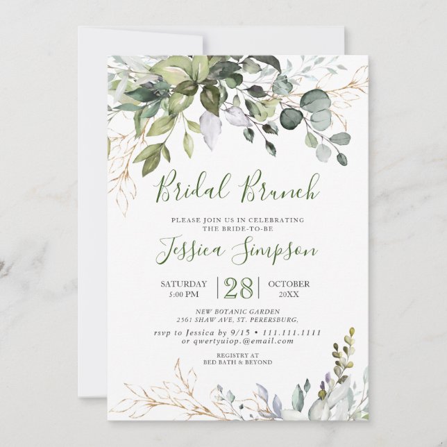 Invitation Aquarelle Eucalyptus Verdure Brunch nuptial (Devant)
