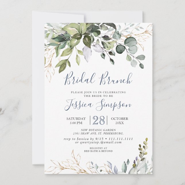 Invitation Aquarelle Eucalyptus Verdure Brunch nuptial (Devant)