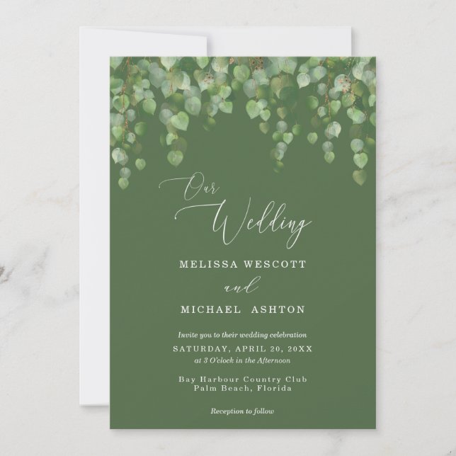 Invitation Aquarelle Eucalyptus Verdure Cascade Mariage (Devant)