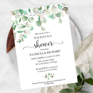 Invitation Aquarelle Eucalyptus Verdure Couples Douche