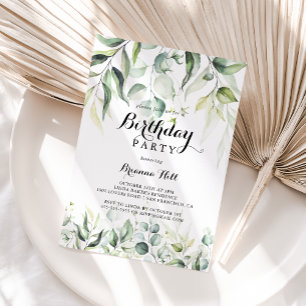 Invitation Aquarelle Eucalyptus Verdure fête d'anniversaire