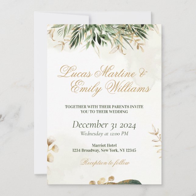Invitation Aquarelle Eucalyptus Verdure Or Neustra Boda (Devant)
