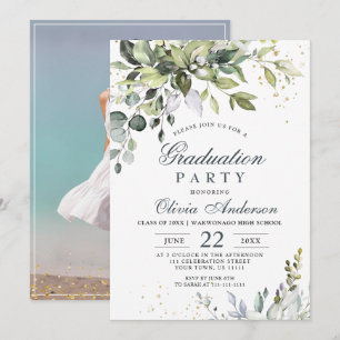 Invitation Aquarelle Eucalyptus Verdure PHOTO Graduation