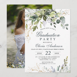Invitation Aquarelle Eucalyptus Verdure PHOTO Graduation