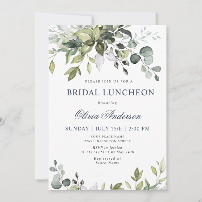 Invitation Aquarelle Eucalyptus Vert BRIDAL LUNCHEON (Devant)