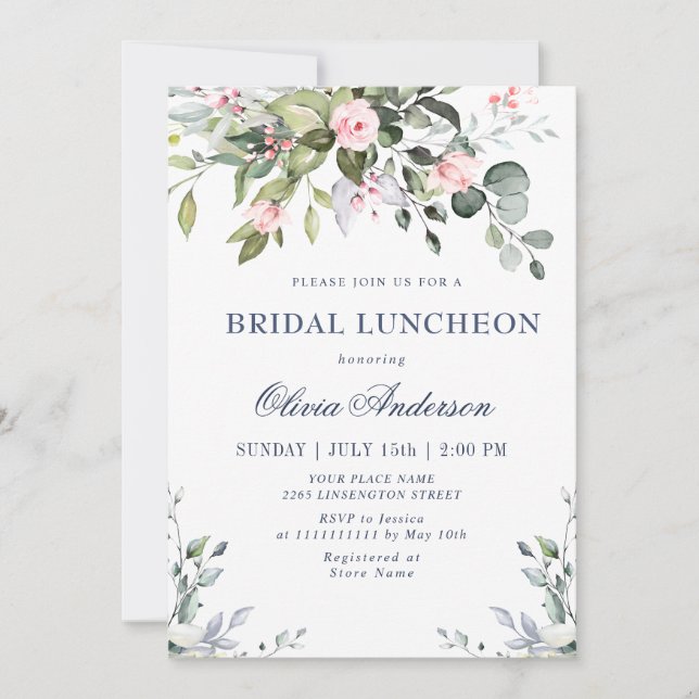 Invitation Aquarelle Eucalyptus Vert BRIDAL LUNCHEON (Devant)