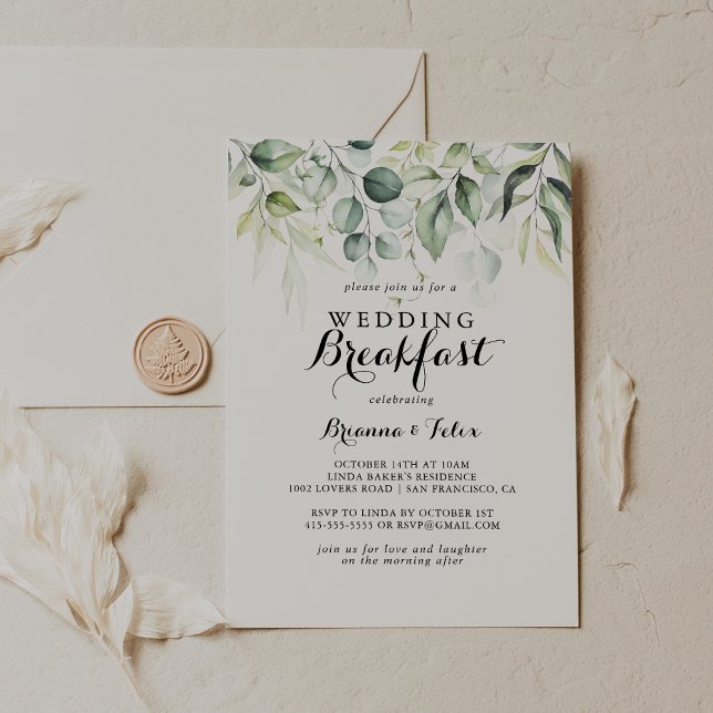 Invitation Aquarelle Eucalyptus Vert Mariage Petit déjeuner (Créateur téléchargé)