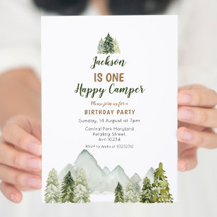 Invitation Aquarelle extérieure campeurs premier anniversaire
