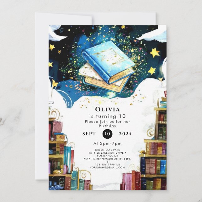 Invitation Aquarelle Fairytale Enfants Livre d'histoire Anniv (Devant)