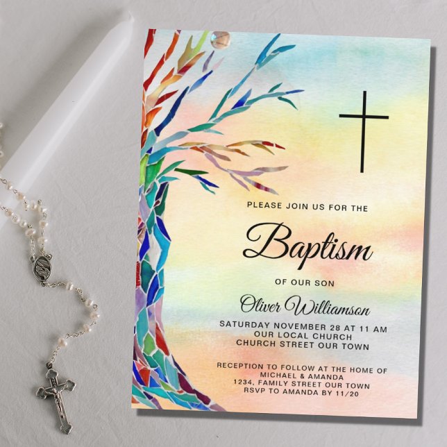 Invitation Aquarelle Famille Arbre Baptême Christening (Créateur téléchargé)