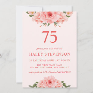 Invitation Aquarelle féminine Coral Chic Floral 75 Anniversai