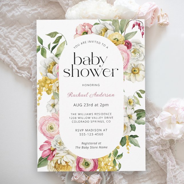 Invitation Aquarelle féminine Floral Girl Baby shower (Créateur téléchargé)