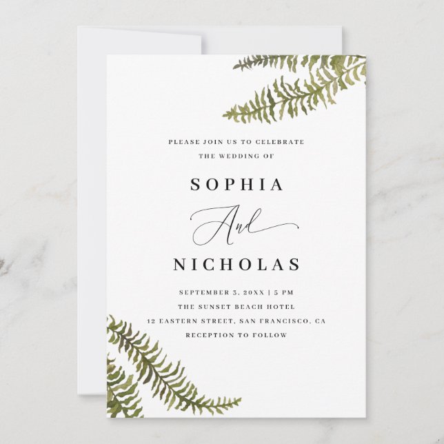 Invitation Aquarelle Ferme des bois | Photo mariage et code Q (Devant)