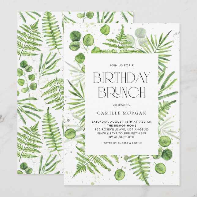 Invitation Aquarelle Fermes & Eucalyptus Frame Anniversaire (Devant / Derrière)
