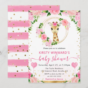 Invitation Aquarelle Fête de Naissance Douce Girafe de la Jun