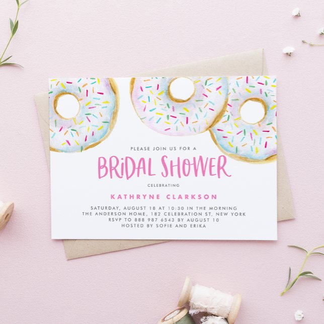 Invitation Aquarelle Fête des mariées blanche arrosée Donuts (Créateur téléchargé)