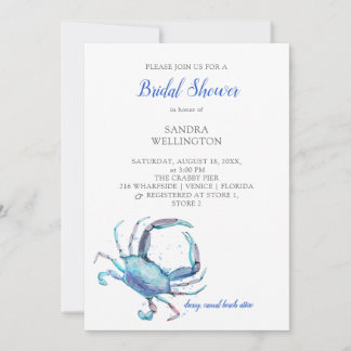 Invitation Aquarelle Fête des mariées côtière du crabe bleu