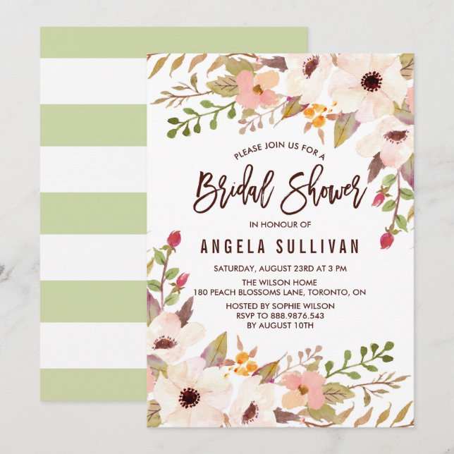 Invitation Aquarelle Fête des mariées de fleurs de Bohême (Devant / Derrière)