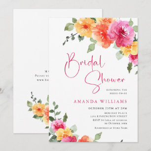 Invitation Aquarelle Fête des mariées de fleurs orange rose v