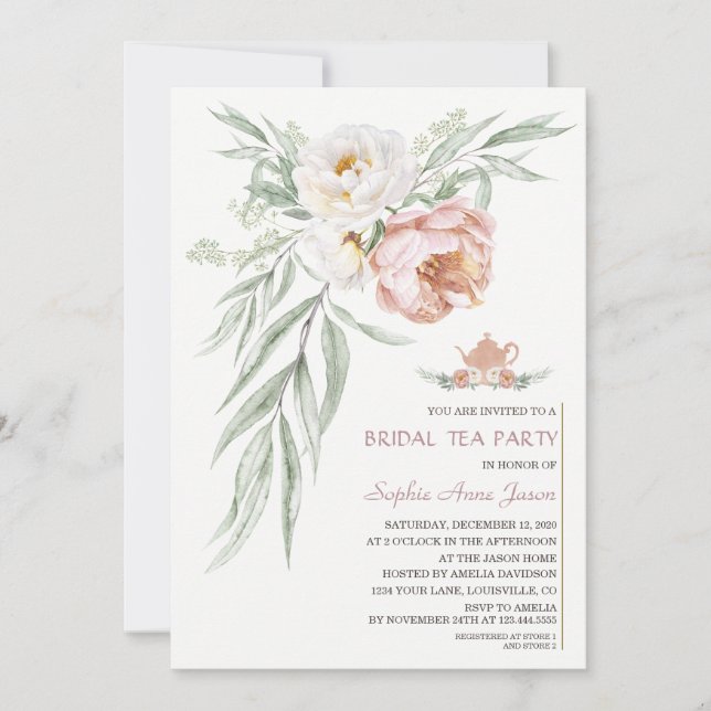 Invitation Aquarelle Fête des mariées de fleurs Roses blanche (Devant)