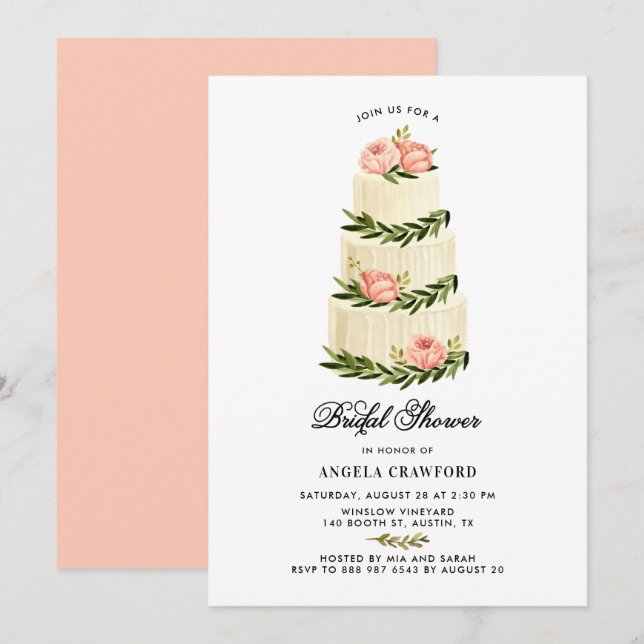 Invitation Aquarelle Fête des mariées de gâteau rustique (Devant / Derrière)
