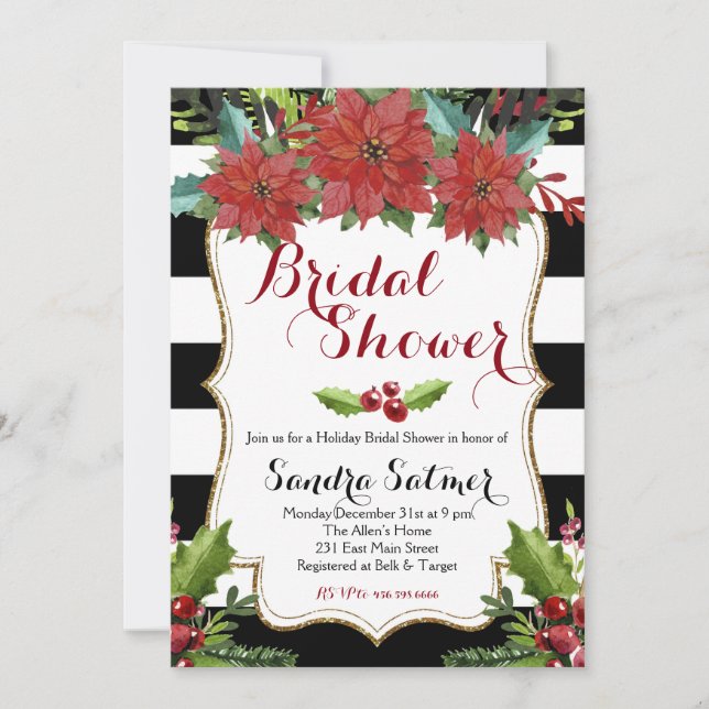 Invitation Aquarelle Fête des mariées de Noël Florale (Devant)