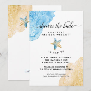 Invitation Aquarelle Fête des mariées de plage côtière de Sta