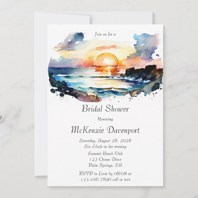 Invitation Aquarelle Fête des mariées de scène de plage nauti (Devant)