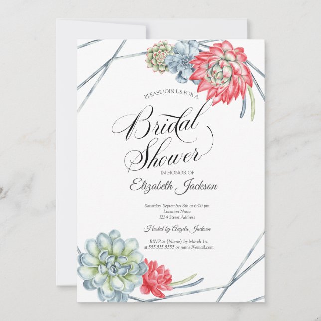 Invitation Aquarelle Fête des mariées de succulents rouges du (Devant)