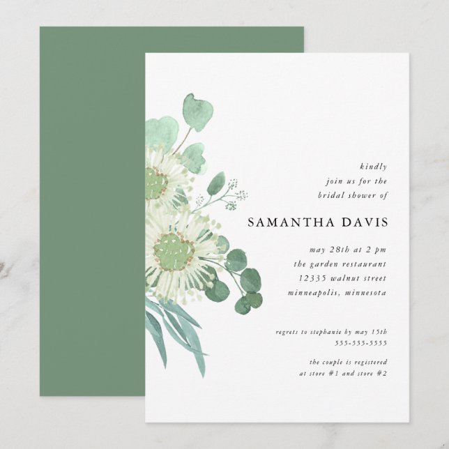 Invitation Aquarelle Fête des mariées de verdure et de fleurs (Devant / Derrière)