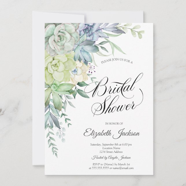 Invitation Aquarelle Fête des mariées des points de succulent (Devant)