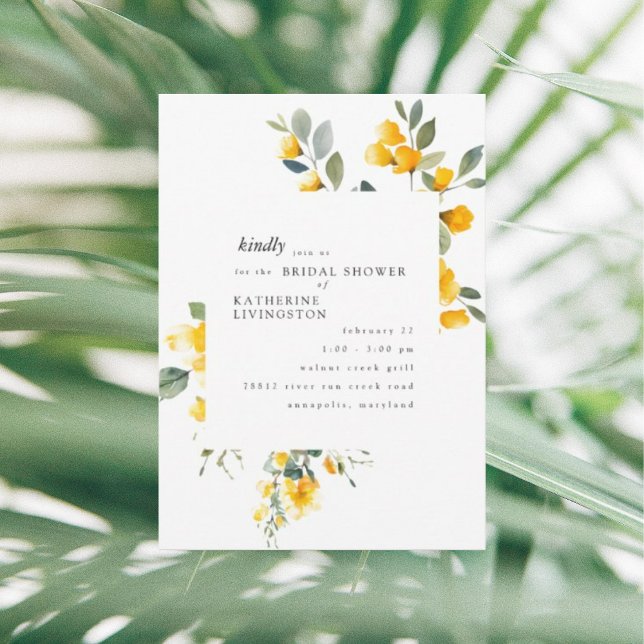 Invitation Aquarelle Fête des mariées florale jaune (Créateur téléchargé)