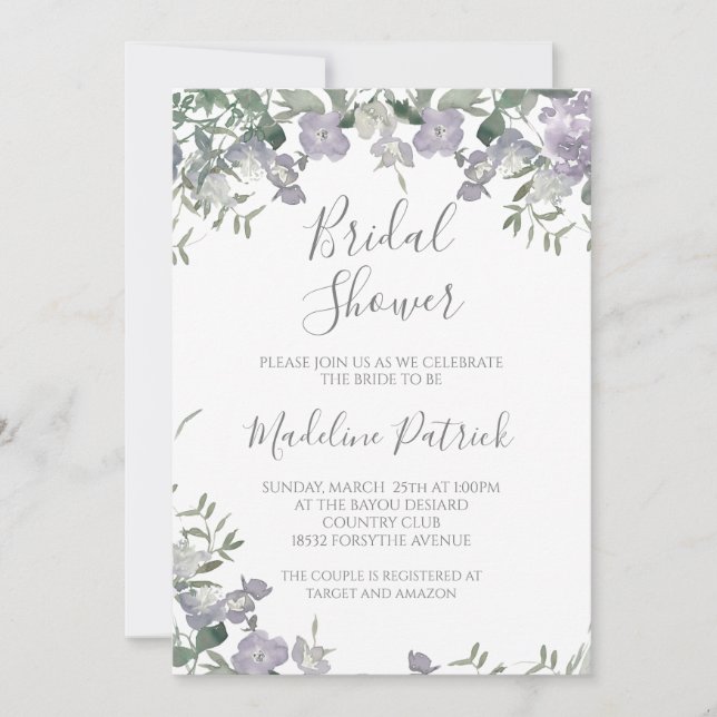 Invitation Aquarelle Fête des mariées florale pourpre (Devant)