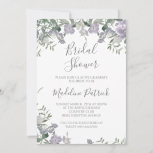 Invitation Aquarelle Fête des mariées florale pourpre