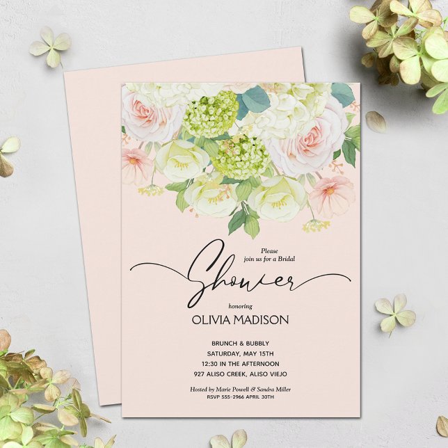 Invitation Aquarelle Fête des mariées florale rose pâle (Créateur téléchargé)