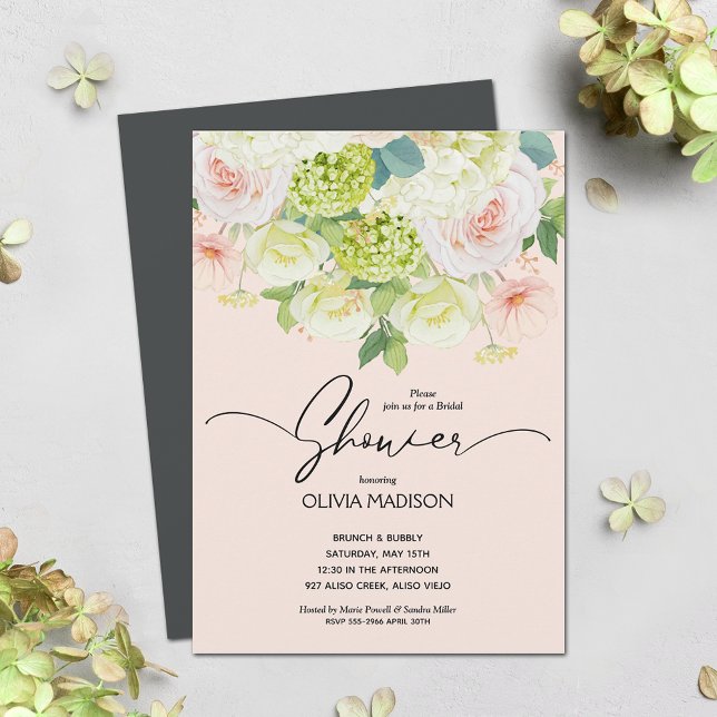 Invitation Aquarelle Fête des mariées florale rose pâle (Créateur téléchargé)
