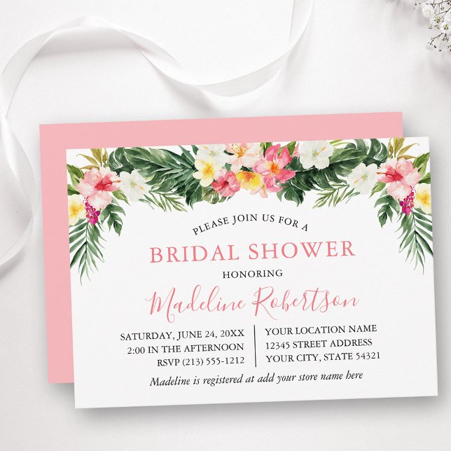 Invitation Aquarelle Fête des mariées florale tropicale (Customize to change text color, text style or color of back of card.)