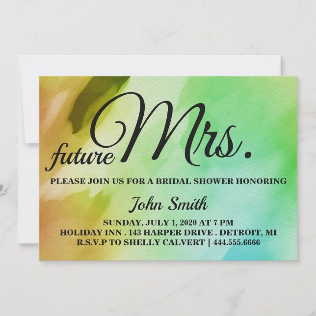 Invitation Aquarelle Fête des mariées future Mme (Devant)