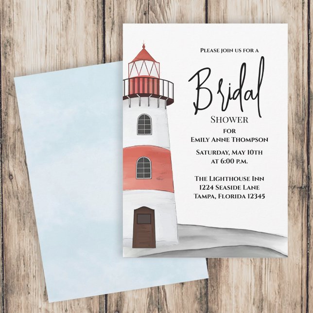 Invitation Aquarelle Fête des mariées marine Phare de mer (Créateur téléchargé)