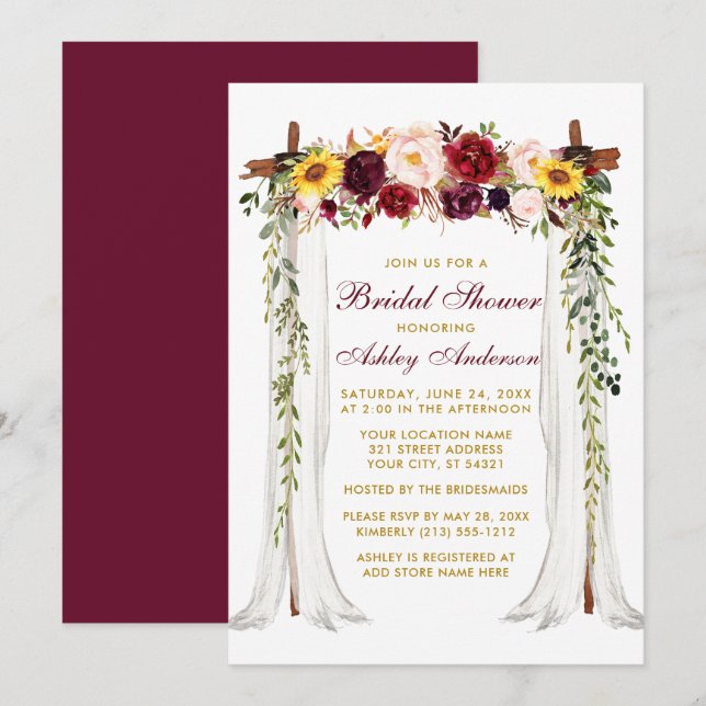 Invitation Aquarelle Fête des mariées Mixte Florale Canopée O (Devant / Derrière)