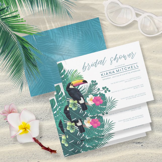 Invitation Aquarelle Fête des mariées tropicale ID Turquoise5 (Front/Back In Situ)