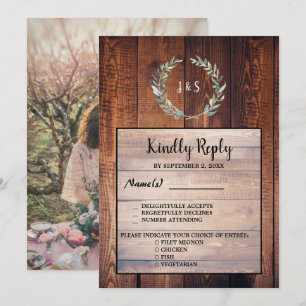 Invitation Aquarelle feuille bois Mariage RSVP dîner options