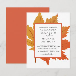 Invitation Aquarelle Feuille d'automne Orange Brown