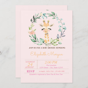 Invitation Aquarelle Feuille Fleur Baby Baby shower Giraffe 