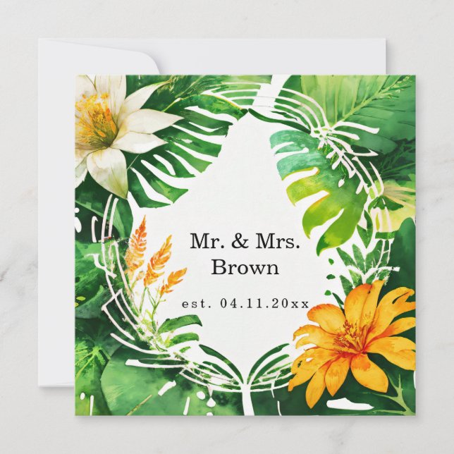 Invitation Aquarelle feuille tropicale (Devant)