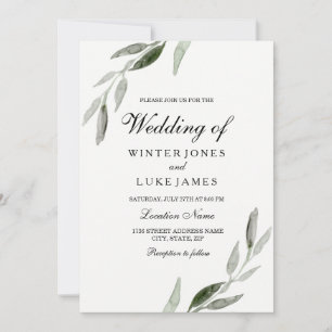 Invitation Aquarelle Feuille verte Mariage mat moderne