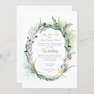 Invitation Aquarelle Feuilles en direct Wreath Mariage géomét